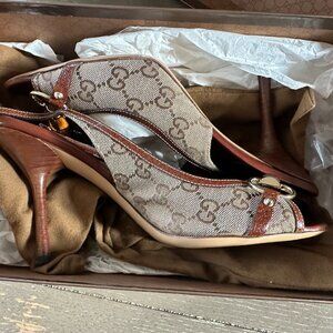 Excellent Like New Gucci GG Bamboo Slingback 95mm Sandal sz 10/10.5